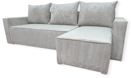 Verona Idee Ecksofa Agnes mit Schalffunktion -Cord- Sofa zum Entspannen Bettsofa Moderne Stil - Ideal für gesellige Zusammenkünfte Ottomane Links-Rechts - BEIGE