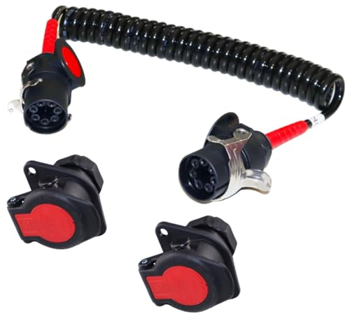 SERTPLAS 7 Polig 24V-ADR Spiral Kabel ABS/EBS Elektrowendel mit Steckern inkl. 2 Stück 7 Polige Steckdose 24V-ADR passend Land & Baumaschinen, LKW, Anhänger