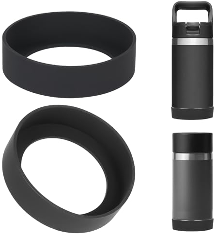 Linkidea 2 Pack Water Bottle Boot Compatible with YETI Rambler Jr. Kids 12oz, Rambler Bottle 12oz/18oz, Yonder 20oz, Silicone Anti-Slip Bottle Bottom Bumper Protector (Black)