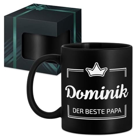 Maverton Keramik Kaffeetasse 330ml mit Gravur - Kaffeebecher mit funktionellem Henkel - personalisierter Keramikbecher für Männer zum Geburtstag zu Weihnachten - matt schwarz - Innen schwarz - Krone