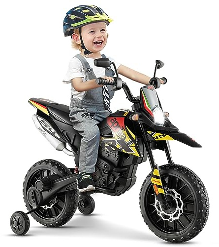 Maxmass Kids Electric Motorcycle, 12V Aprilia Licensed Battery Powered Electric Motorbike with Motor Bike, Music, Lights, USB, Wireless Function, Children Ride on Toy Car for 3-8 Years Old (Black)