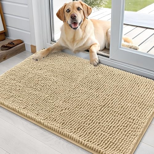 smiry Absorbent Chenille Door Mat for Muddy Shoes & Paws, 51x76, Beige | Soft, Dirt Trapper, Washable, Non Slip, Easy Clean, for Entrance, Kitchen, Door Matts Indoor, Bath Mat, Pet Rug, Floor Mat