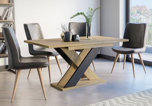designimpex Design Esstisch PA-999 Eiche Artisan Schwarz matt ausziehbar Esszimmer, Farbe:Eiche Artisan - Schwarz matt