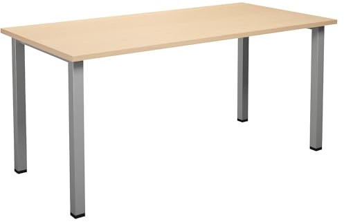 Kaiser + Kraft Mehrzwecktisch Duo-U | Gerade Platte, Tiefe 800 mm, Breite 1600 mm, Birke, silber