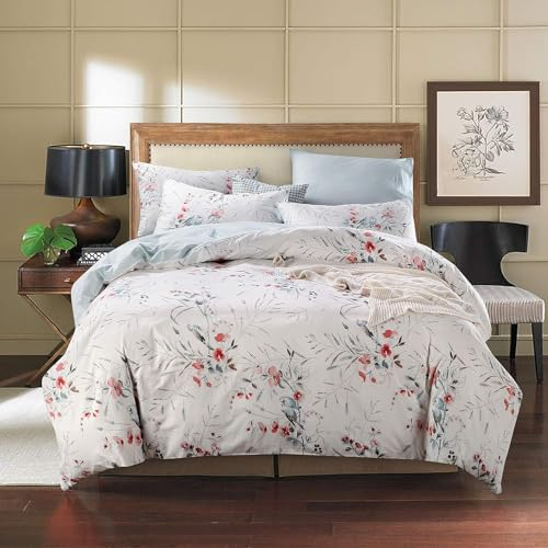 USTIDE 3-teiliges Bettwäsche-Set, Bettbezug und Bettwaren für Doppelbett, 100 % ägyptische Baumwolle, mit Blumen und Vögeln, rustikales Bettwäsche-Set, Heimdekoration, Ganzjahres-Bettwäsche-Sets