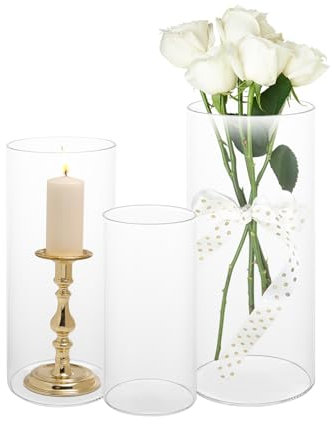 SHUESS Vase Glas, 3 Stück Glasvase, Deko Vase Glas Zylinder for Tischdeko, glasvase Zylinder, Tulpenvase Glas Vase Hoch, Glasvase, Glaszylinder für Flower, Kerze, Hochzeit, 15/20/25cm Hoch