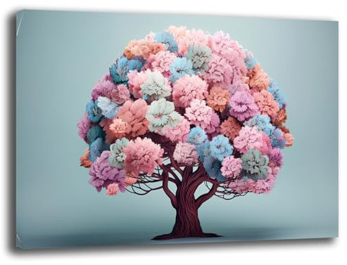 Quadro Moderno Camera da letto ALBERO della VITA Celeste Rosa Astratto Quadri moderni soggiorno da Parete XXL grande Stampa su tela Canvas Decorazione Murale muro Arredo Salone (9, 30x40 cm)