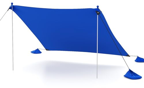 COSTWAY Strandzelt 300 x 300 cm, UPF 50+, Sonnenzelt mit Sandankern, Sandsäcken und 2 Stützstangen, tragbarer Sonnenschutz, Sonnendach für Strand, Angeln, Picknick (Blau)