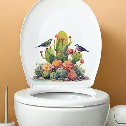 TAMUNI 25 * 29CM 3PCS Kaktus Vogel Selbstklebende Wc Deckel Aufkleber Lustige PVC wasserdichte Wc-Sitz Aufkleber für Deckel Badezimmer Wand Aufkleber
