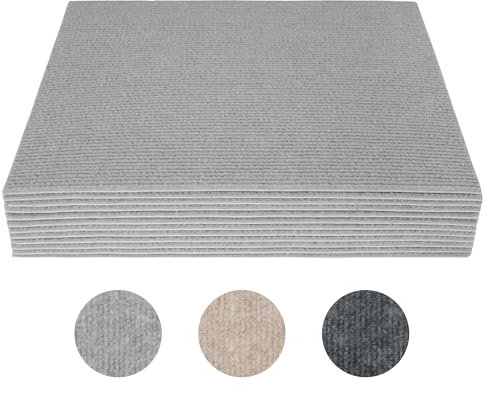 Suuiwau 12 Pieces Self-Adhesive Carpet Tiles, 30x30cm, Latex Backing Anti-Slip Flooring Covering, Easy to Peel and Stick Carpet Tiles, Light Grey