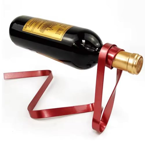 Shop-UP! Porte-bouteille à vin effet ruban en acier, présentoir classique (rouge)