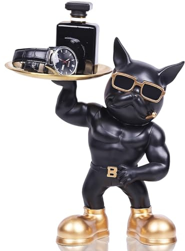 OKESYO Französische Bulldogge Skulptur Dekotablett Bulldogge Dekotablett Hundetablett Weihnachten Geschenk für Wohnzimmer Eingang Büro Schreibtischdekoration