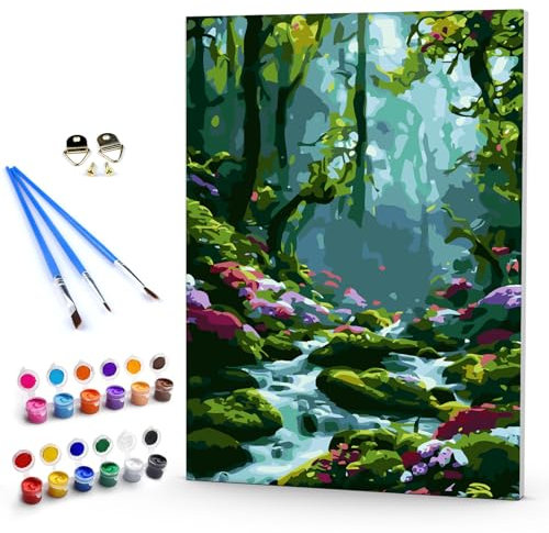 DAERLE Pintar por Numeros Adultos Enmarcado Paisajes, DIY Pintura por Números Valle Río, Kit de Pintura al óleo de Lienzo para con Pinceles, Cuadros por numeros Pigmento Acrílico 30x40cm