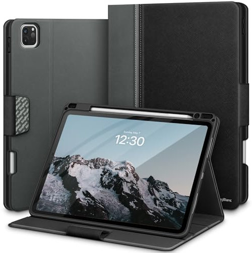 KingBlanc Case for iPad Pro 11-inch (M5 2025/M4 2024) with Pencil Holder, PU Leather Durable Protective Cover, Auto Sleep/Wake, Support Pencil Pro/Pencil (USB-C), Viewing/Typing Angles, Black