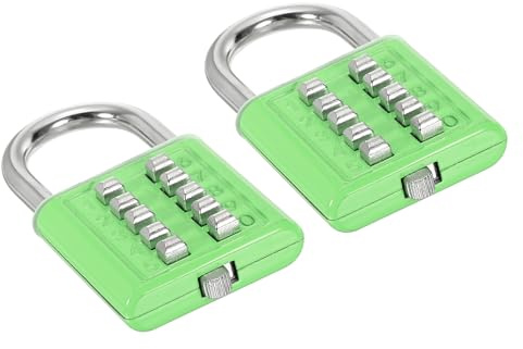 PATIKIL 10 Dígitos Candado de Combinación 2 Piezas Mecanismo de Bloqueo de 5 Posiciones Candado Digital de Seguridad con Botón de Presión para Gimnasio Taquilla Deportiva Verde