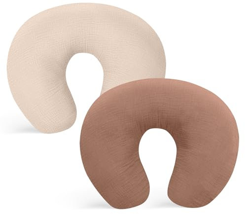 Winmany Stillkissenbezüge aus Musselin, weiche Baumwolle, für Neugeborene, Stillkissen, Baby-Fütterkissen, Schonbezug, Duschgeschenk für Jungen und Mädchen, Hellbraun + Beige, 2 Stück