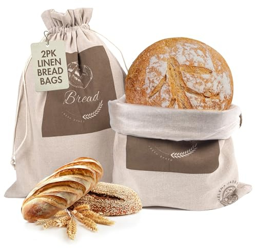 Sourdough Bread Bags for Homemade Bread (2 Pack, XL) – Durable & Easy to Clean Bread Storage Bags – Reusable Linen Bread Bag with String Closure - Versatile Bread Holder for Pastries, Rolls & More