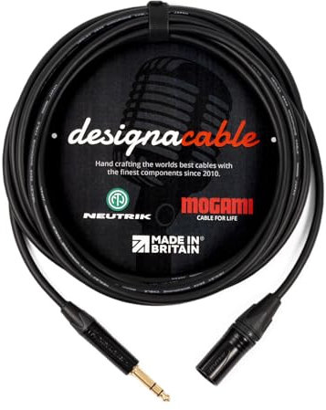 designacable.com 50m - Low Capacitance' Balanced TRS Jack Cable to Male XLR Cable - Handmade in the UK using Mogami W2549 Microphone Cable & Neutrik NP3X-B TRS Jack & NC3MXX-B XLR.