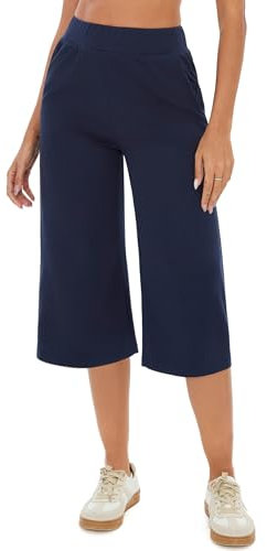 Crewhpo Pantaloni Capri da Donna 3/4 Pantaloni Yoga con Tasche Pantaloni Palestra Vita Alta Pantaloni Tuta Leggeri Pantaloni Jogging Larghi per Pilates Danza Fitness Blu Navy M