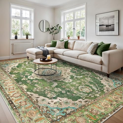 BEIMO Waschbarer Vintage Boho Teppich 160x230 cm, rutschfeste Kurzflor Matte, Strapazierfähig und Nicht Fusselnd, Ideal für Esszimmer, Wohnzimmer und Home Office