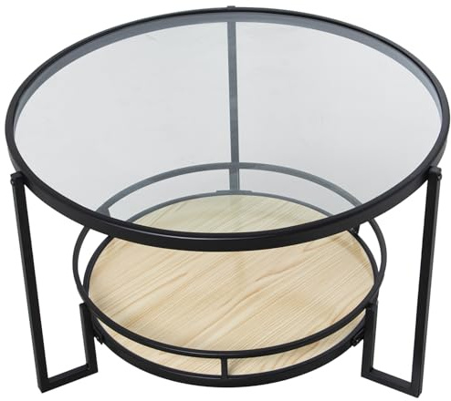 MESA AUXILIAR METAL NEGRO/CRISTAL TRANSP. +BALDA MADERA_°70X45CM