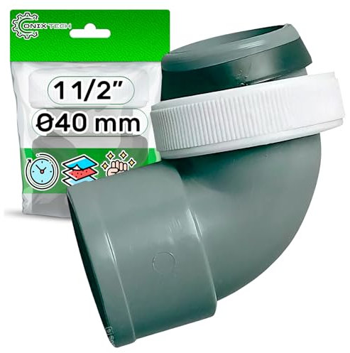 Winkel Muffe für Waschmaschine Abfluss Adapter mit Kontermuttern Gewinde 1 1/2” und Klebeverbindung Ø 40 mm aus PVC - ONIX TECH
