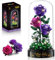 HiWEEGO Blumen Rosen Bausatz mit LED Licht und Abdeckung – 319 Teile Rosenstrauß Botanische Künstliche Blumenstrauß Baustein Spielzeug für Heim Dekor Geburtstagsgeschenk für Erwachsene Mädchen (Lila)