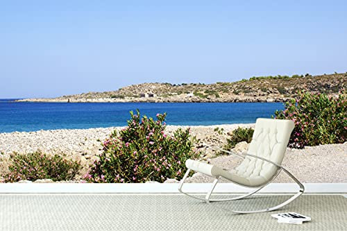 Glücksvilla - Fototapete, selbstklebend (360 x 300 cm (BxH) - div. Maße - Vlies-Tapete - Wand-Deko - Kreta - Idylle am Paralia Stomio - Griechenland Insel Meer Bucht Strand Fotografie x