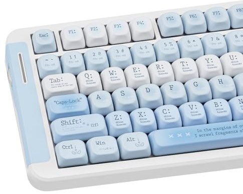 COOMICKEY PBT Keycaps Romantic Haze Blue 120 Keys Key Cap for Cherry MX | 60% 65% 75% TKL 100% Layouts, Custom Keycaps, Dye Sublimation Legends, QX3 Profile, Gaming Setup, Office Use, Daily Typing