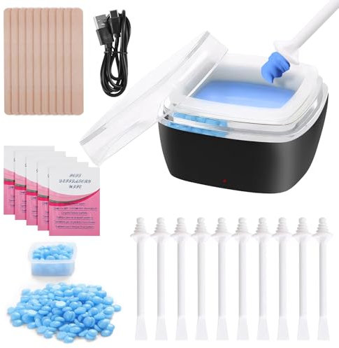 KWJEIULSOQ Waxing Kit,Nose Waxing Kit Women and Men,Portable Nose Wax Kit for Hair Removal with 1 Black Wax Machine,100g Waxing Beads,20 Applicator Sticks,5 care oil,1 use cable Painless and Easy