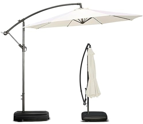 DKPLOE Large Parasols for Garden Sunshade Garden Parasol with Base Included Rotating Handle Cantilever Parasol Umbrella Foldable and Lightweight Suitable for Garden Terrace Villa Balcony Cafe(White,27