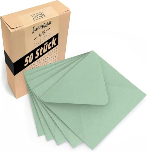 Japun - quadratische Briefumschläge (50 Stück) - 150 x 150 mm, grün | Kuvert aus 120 g/m² Papier, Umschlag mit Nassklebung ohne Fenster, für Einladungen zum Beschriften und Bedrucken