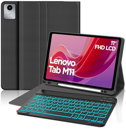 FOGARI Case Keyboard for Lenovo Tab M11 11 inch 2024，Detachable Backlit Bluetooth UK Version Keyboard for Lenovo Tab M11 Tablet (TB330FU/TB330XU), Black