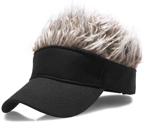 MESU Mens Visor Hat Wig Peaked Baseball Golf Cap with Fake Hair Black Coffee