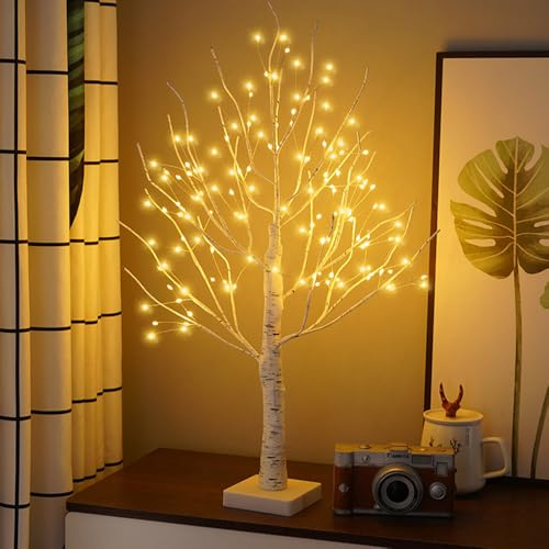 Gobesty LED Baum, Birke Lichterbaum Innen mit 144 Warmweißer LEDs Licht, LED Lichterbaum, Leuchtbaum Deko Innen, Verstellbare Äste USB Batteriebetrieben Dekobaum, Lichtbaum für Weihnachten Party