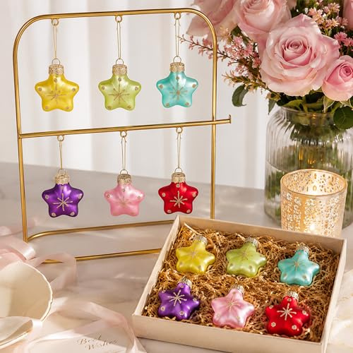 H&D HYALINE & DORA 12 Stück 38 mm Mini Glas-Sterne Kugeln, Bunte Baumdekoration Anhänger, für Valentinstag, Feiertage, Partys und Heimgestaltung