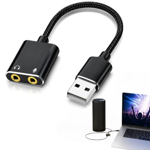 Ouitble USB to 3.5mm Audio Adapter, USB 2.0 External Stereo Sound Card Dual Aux Stereo Headphone Microphone Splitter Converter for PC Laptop Tablets