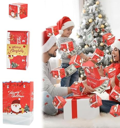 Überraschungsbox Explosionsbox, Geldgeschenk Weihnachten, Faltbare Pop-Up Geschenkbox, Kreative Zusammenklappbare Springende Überraschungs Geschenkbo,Pop-up-Geschenkbox für Weihnachten,，Rot，12pcs