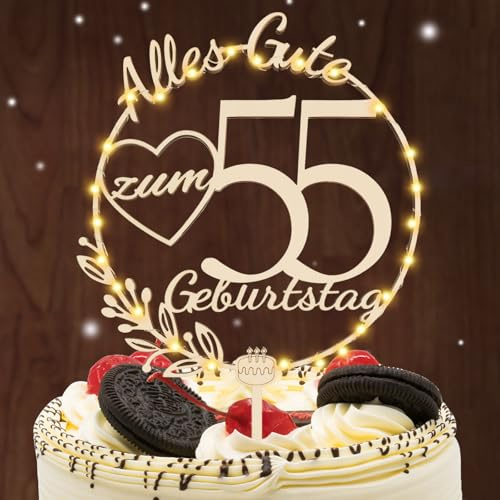 I LOVE MOM Cake Topper 55 Geburtstag Holz,55 Tortendeko Geburtstag Kuchen Deko für Mädchen Junge Frauen Mann