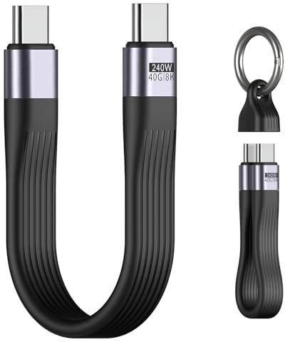 MoKo 5 Inch Short USB C Cable Keychain - 240W, 40Gbps, 8K@60Hz - USB 4.0 Compatible with Thunderbolt 4/3, Short USBC to USBC Cable Keychain for iPhone 17/16/15, iPad, Samsung Galaxy - Supports OTG