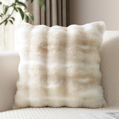 JOTOM Lot de 1 Housse de Coussin Moelleuse 40x40 cm Taie d'oreiller Décorative Douce et Pelucheuse en Fausse Fourrure pour Canapé, Salon, Chambre (Blanc Beige)