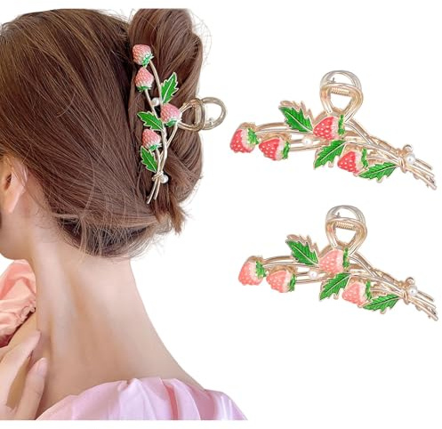 Erdbeer Haarspange, 2 Stück Strawberry Hair Clip, Strawberry Haarklammer Gold, Erdbeer Metall Haarklammer, Große Haarklammern aus Metall, Haarschmuck für Mädchen und Frauen