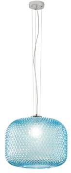 meineWunschleuchte Pendelleuchte einflammig mit Relief Kristallglas Lampenschirm in Blau, Ø40cm