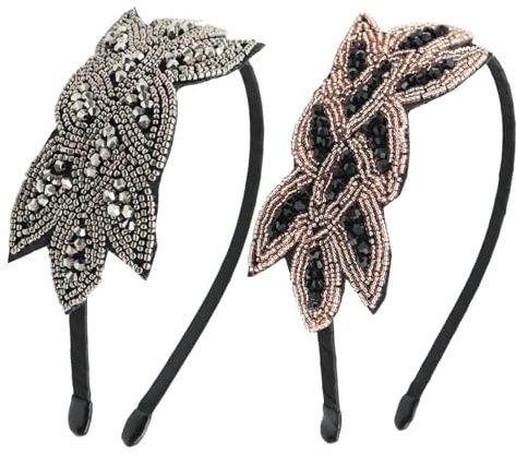 1920er Jahre Stirnbänder für Frauen Accessoires, 2 Stück Stirnband Damen Haarreif Kopfschmuck Kristall, Blatt Perlen Haarschmuck Vintage, 20er Vintage Haar Accessoire für Mädchen Kostüm Party