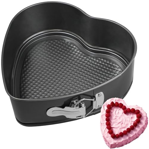 Xygobla Heart Shaped Springform Cake Tin,10inch Springform Heart Shaped Pan Carbon Steel with Non-Stick Coating & Removable Base & 1 Oil Brush| for Cheesecake, Chiffon & Quiche – Easy to Demould