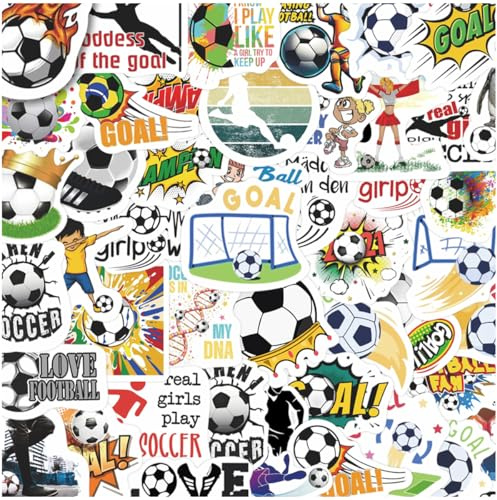 Alethron 100 Stück Fussball Sticker, Wasserfeste Vinyl Fußball Sticker Fussball Aufkleber Kreatives Sport Aufkleber Selbstklebend Fußballs Stickers für Laptop Skateboard Helm Koffer