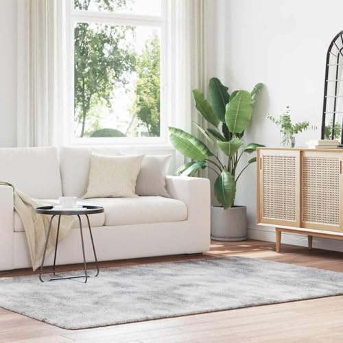 IBUQDDV Shaggy Hochflor Teppich NAVARRA Silbergrau 160x230 cm Polyester Wohnzimmer Schlafzimmer rutschfest pflegeleicht