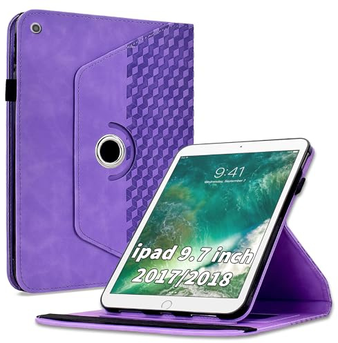 Vkooer Custodia girevole 360, compatibile con iPad da 9,7 pollici, 2018/2017 (iPad 6/5a generazione), iPad Air 2/Air 1, custodia girevole per iPad 9.7 Lilla