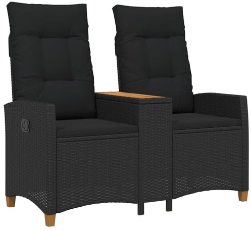 vidaXL Liegebank mit Tisch mit Kissen, schwarz, 126 x 65 x 112 cm, verstellbarer Rattansessel, modern für den Außenbereich, bequem und mit wetterfestem Kissen