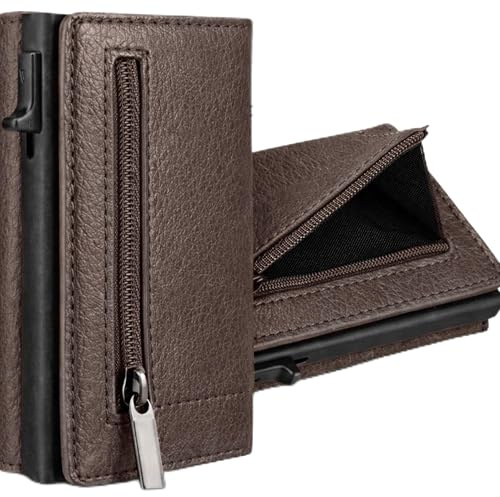 S&T Design Slim Wallet Herren RFID Blocker Kartenetui aus veganem Leder, dünne Herren Geldbörse mit 8 Kartenfächern, minimalistisches Portemonnaie Männer, Cardholder mit Geschenkbox (Dunkelbraun)